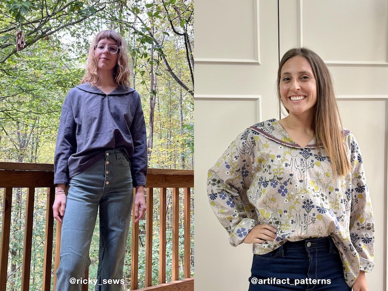 Nerina Top Sailor Collar PDF Sewing Pattern | Size Inclusive 0–24 | Beginner Friendly | Video Tutorial | Drop shoulder sailor collar top image 9