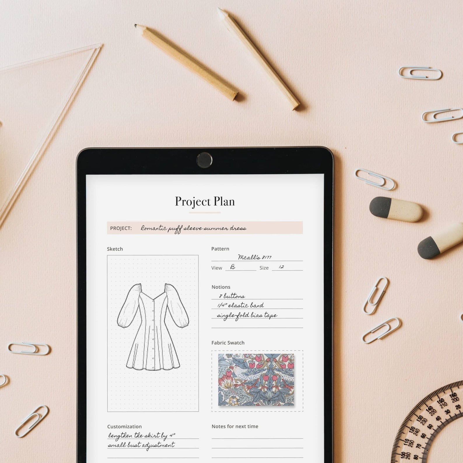 Sewing Project Planner: Fabric & Pattern Inventory Tracker (PDF ...