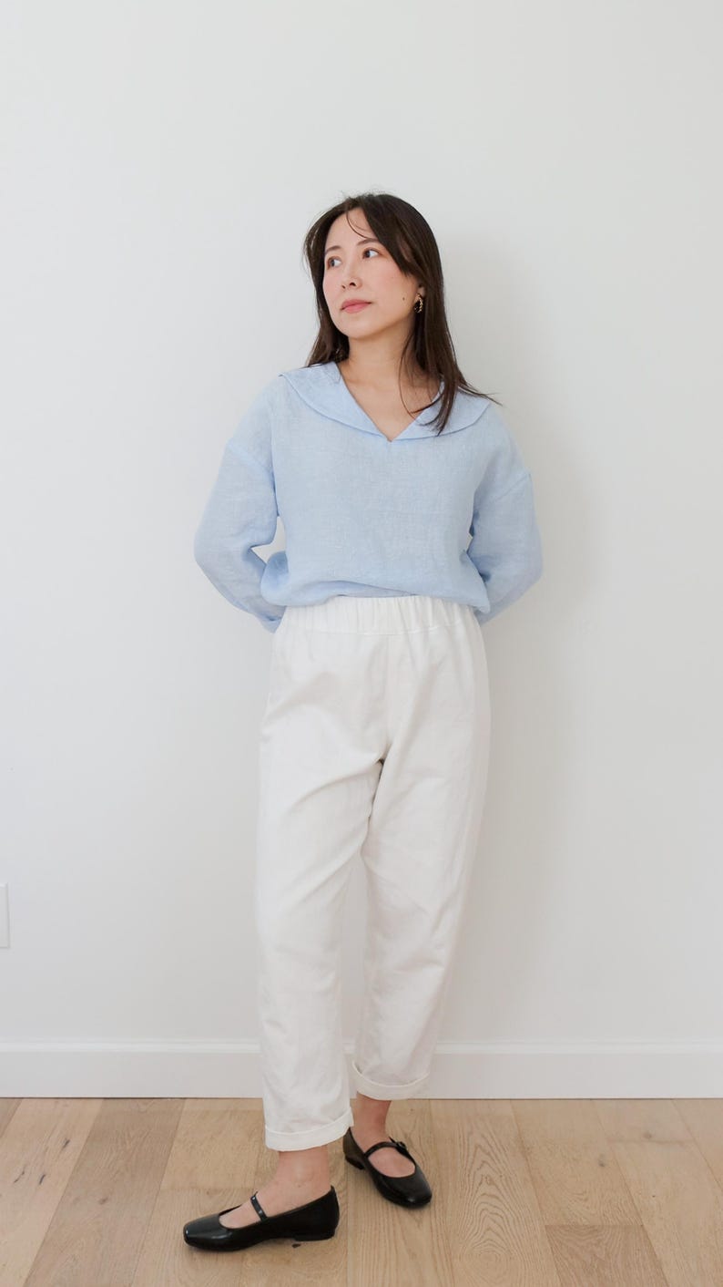 Nerina Top Sailor Collar PDF Sewing Pattern | Size Inclusive 0–24 | Beginner Friendly | Video Tutorial | Drop shoulder sailor collar top image 12
