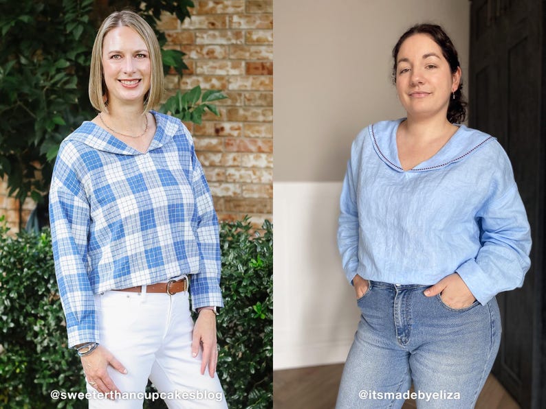 Nerina Top Sailor Collar PDF Sewing Pattern | Size Inclusive 0–24 | Beginner Friendly | Video Tutorial | Drop shoulder sailor collar top image 7