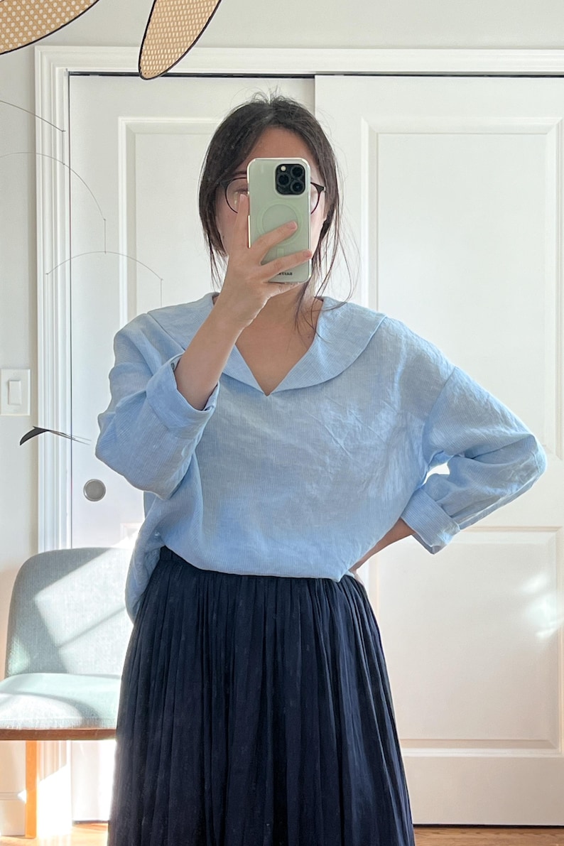 Nerina Top Sailor Collar PDF Sewing Pattern | Size Inclusive 0–24 | Beginner Friendly | Video Tutorial | Drop shoulder sailor collar top image 4