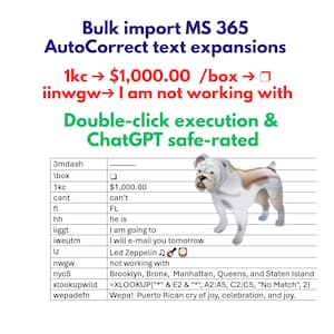 Importazione in blocco di correzione automatica MS 365/Script PowerShell/ChatGPT con classificazione di sicurezza/Importazione da MS Word .docx/Strumento di produttività/Espansione di testo