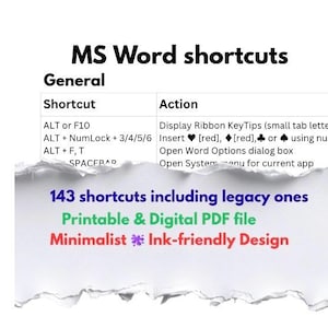 MS Wordキーボードショートカットチートシートと編集可能なCanvaテンプレートへのリンク｜即時ダウンロード可能な3ページPDF｜印刷可能＆デジタルファイル