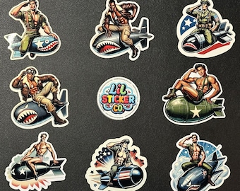 Retro Male Pin-Up Decals: 1940s Bomber Style Vinyl Stickers