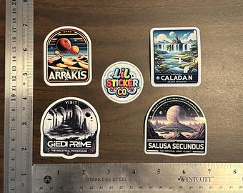 Tourism decals from the world of Dune - die-cut, vinyl decal (your choice)