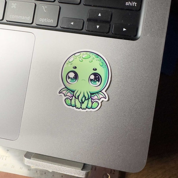 Green Baby Cthulhu - die-cut, waterproof vinyl sticker.