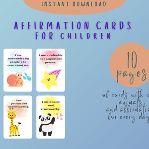 Druckbare Affirmationskarten für Kinder, druckbare Karten, Motivationskarten, Positivitätskarten, Manifestationskarten, tägliche Affirmation