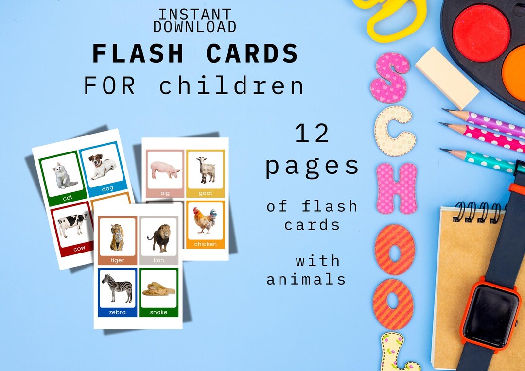 Animals Flash Cards: Montessori Printable Cards (PDF Download) - Etsy