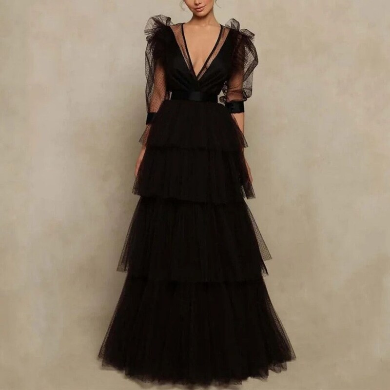 15670 Black Transparent Tulle Dress