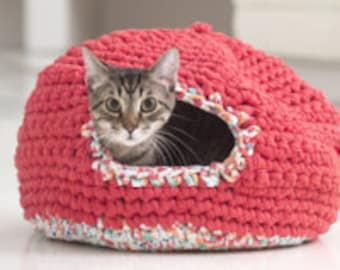 Crochet Cat House-Enclosed to feel secure Cat-Crochet pattern for a 16x12 in cat cave-Crochet pattern is easy level 2-not quite intermediate