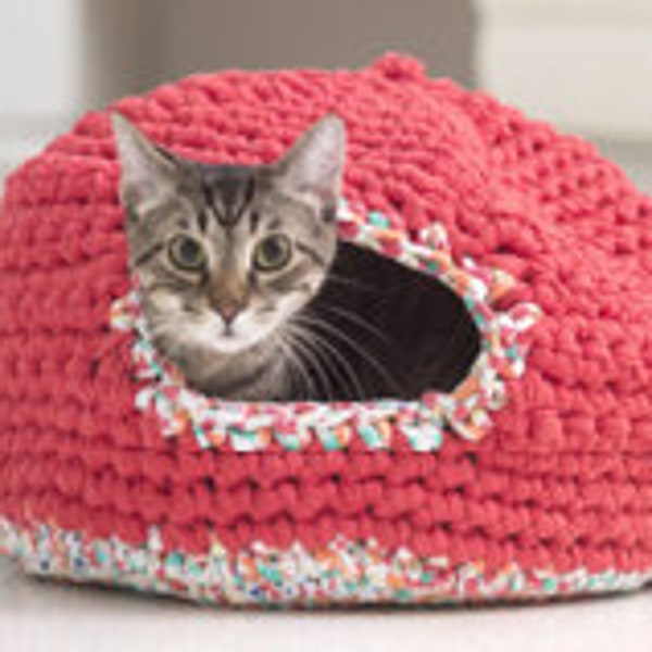 Crochet Cat House-Enclosed to feel secure Cat-Crochet pattern for a 16x12 in cat cave-Crochet pattern is easy level 2-not quite intermediate