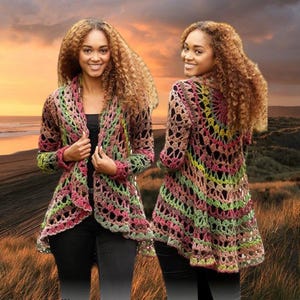 Crochet Cardigan Sweater Pattern-*XXXL/S-digital pdf download-Beautiful crochet pattern very open lacy crochet stitch-cardigan sweater coat.