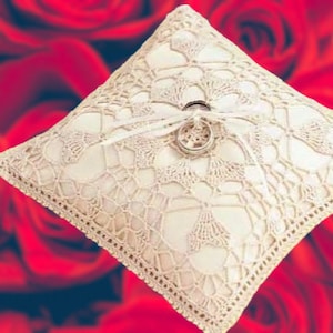 Crochet pattern wedding ring bearer pillow-fine lace crochet-use bridal  colors to Crochet ring bearer cushion-Crochet skill intermediate