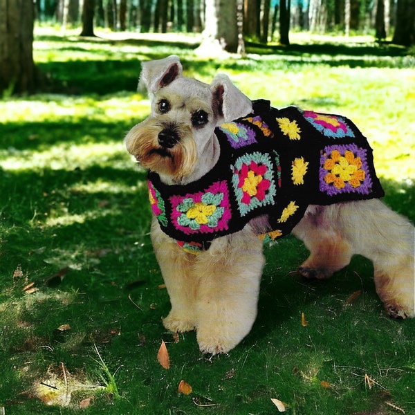 Crochet Dog Coat Sweater Pattern-Granny Square Dog Vest-Vintage 1970s boho pattern Fast easy Crochet Pattern digital pdf download **note