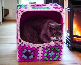 Crochet Cat House-Granny Square Pattern for 12x12x14 cat house-A house for pet to feel like their own house-Crochet pattern easy skill.