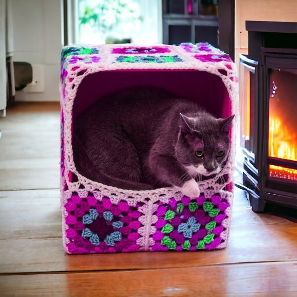 Crochet Cat House-Granny Square Pattern for 12x12x14 cat house-A house for pet to feel like their own house-Crochet pattern easy skill.