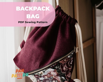 Drawstring Backpack Bag PDF Sewing Pattern | Instant Download Tutorial and Pattern