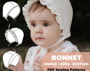 Bonnet PDF Sewing Patterns | simple, with brim or ruffled