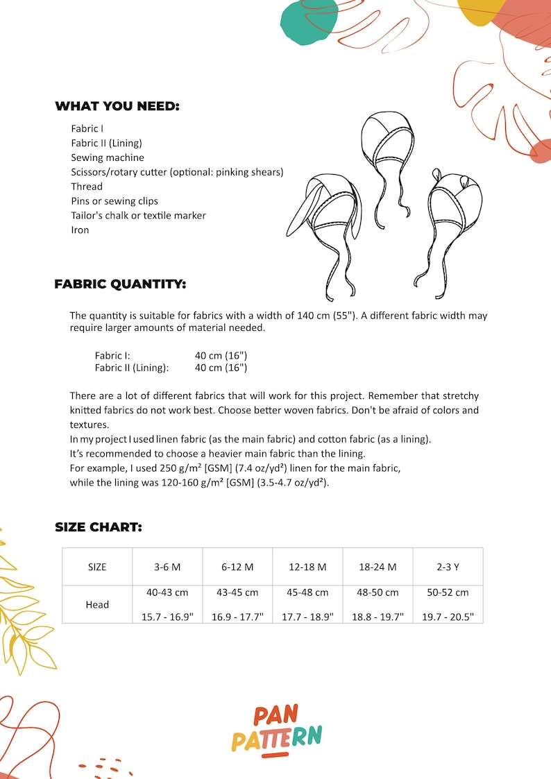 Bonnet PDF Sewing Patterns | Bunny Bonnet, Simple Hat and Teddy Bear ...