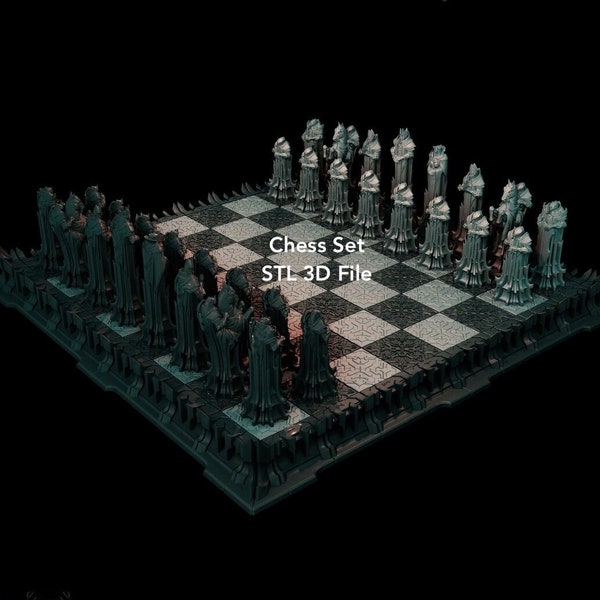 Chess Set STL File for 3D Printing - Detailed Fantasy Chess Pieces, Medieval Strategy Game, Knight Figurine, Christmas Gift