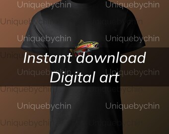 Ilustração de arte digital de truta vibrante - Design de peixe colorido para impressões DTF, sublimação e download instantâneo