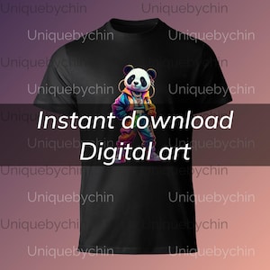 Panda de dibujos animados de moda en ropa urbana: diseño de impresión DTF vibrante para descarga instantánea