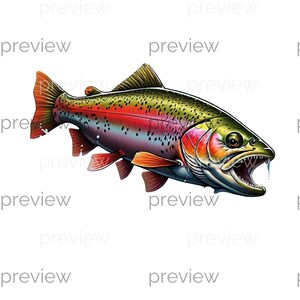 Vibrant Stylized Trout Illustration for DTF Prints and Sublimation - Digital Art PNG and SVG Files for Instant Download