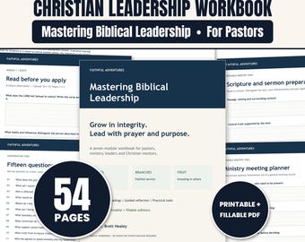 Christian Leadership Workbook for Pastors | 7 KJV Modules, Ministry Meeting Planner & Sermon Prep Page | Fillable PDF