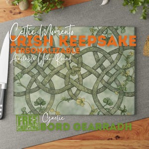Celtic Knot Shamrock Tempered Glass Cutting Board: Irish Kitchen Decor