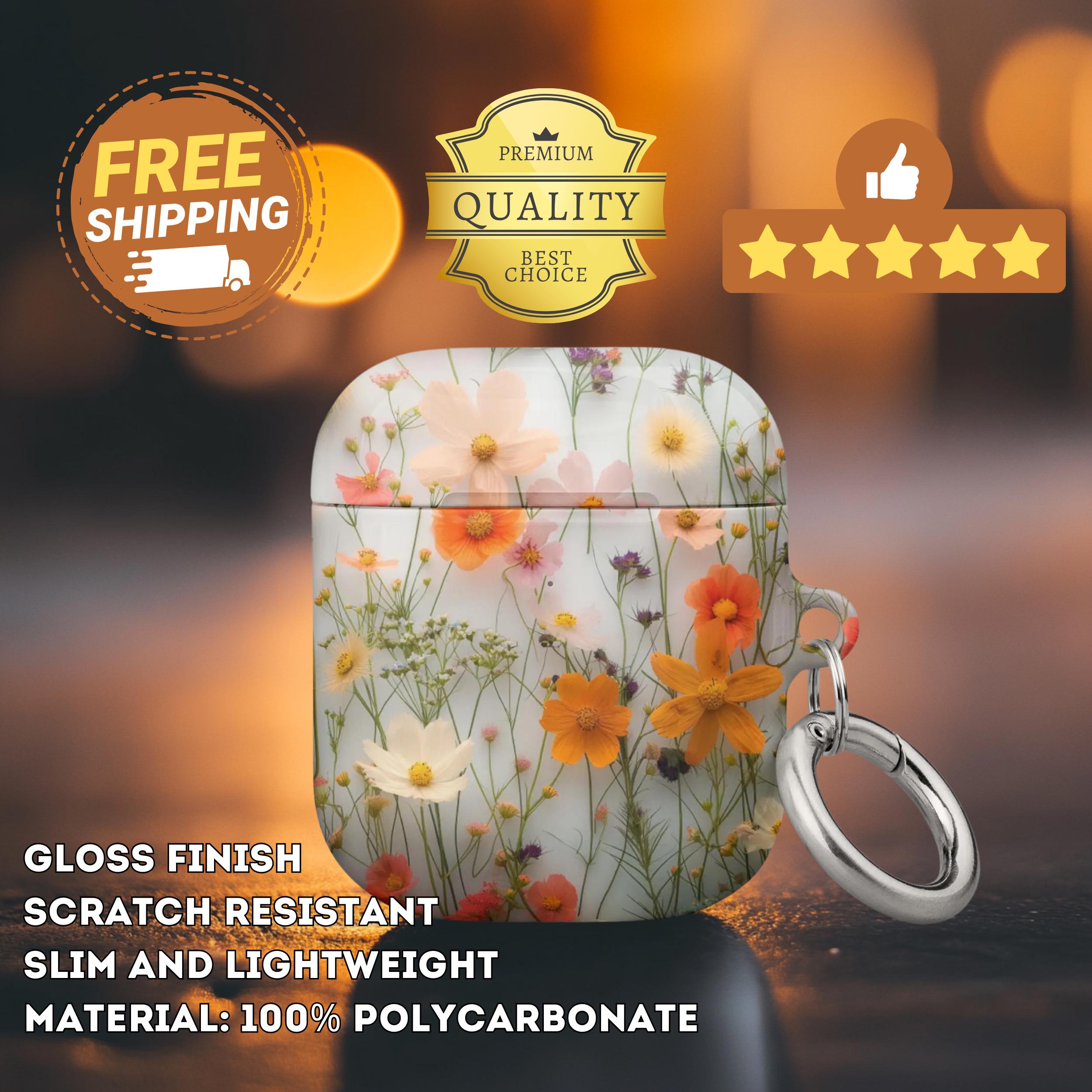 Pressed Flower AirPods Case with Keychain Compatible with 1st to 3rd Gen Pro Models Wildflower Floral AirPods Cover Cute Gift Minimal Style