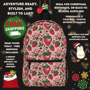 Sac à dos fraise pour filles cartable imperméable mignon cartable rose sac à dos maternelle cadeau d'anniversaire personnalisé fourre-tout préscolaire