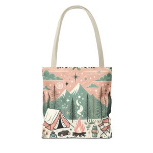 Camping Scene Tote Bag: Outdoor Adventure, Nature Lover Gift