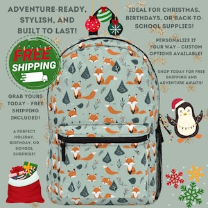 Sac à dos personnalisé en renard pour enfants, sac d'école animal mignon, cadeau imperméable et durable pour garçons filles, impression des bois, cartable à la mode, Noël