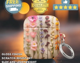 Pressed Flower AirPods Pro 2 Case with Keychain – Wildflower Floral AirPod Cover for Gen 1 2 3 – AirPods Case Gift for Her Nature Lover