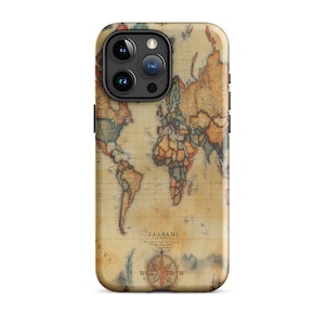 ヴィンテージ ワールドマップ iPhone 15 Pro Max ケース アンティーク地図 丈夫な電話カバー 旅行者への保護ギフト アドベンチャーケース iPhone 14
