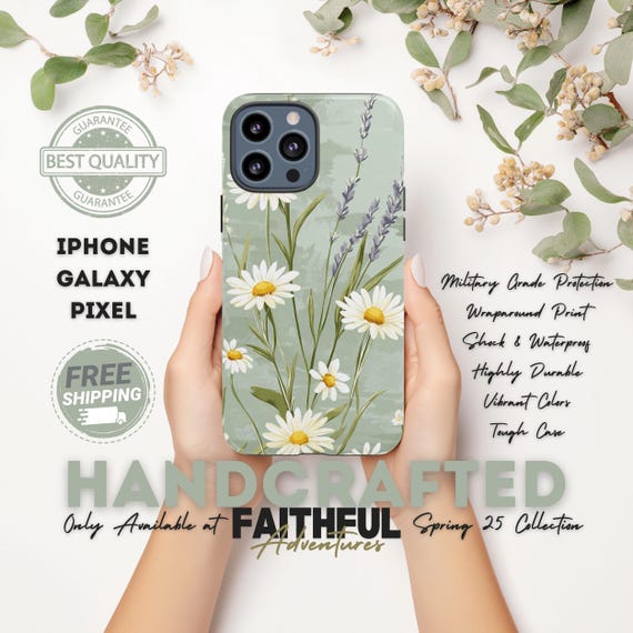 Wildflower Phone Case: Daisy Lavender Floral, Eco Tough Protective