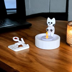Cozy Cat LED Candle & Mini Catapult Set, Cute Office Desk Decor, Relaxing Home Decoration, Unique Gift For Cat Lovers And Gamers, Fun Gift
