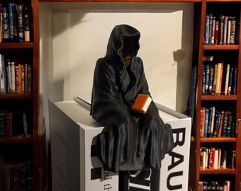 3D Printed Grim Reaper Bookshelf Decor with LED Candle, Gothic Gift