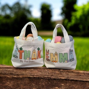 Gepersonaliseerde draagtas Pasen, jongen paaseieren zoeken, meisje paasmand cadeau, aangepaste paasmand, paaseieren zoeken, paasmanden voor kinderen