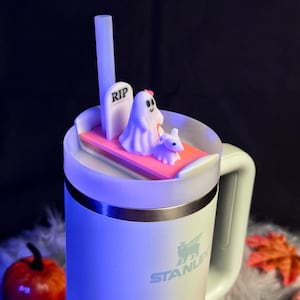 3D Printed Ghost Dog Stanley Tumbler Topper | Halloween Accessory