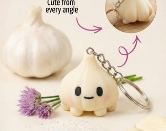 Kawaii Garlic Keychain, Cute Food Charm, Small Bag Accessory