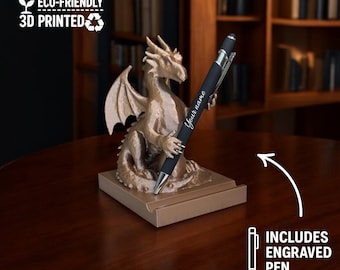 Dragon Pen Holder, Personalized Engraved Pen, Fantasy Desk Decor