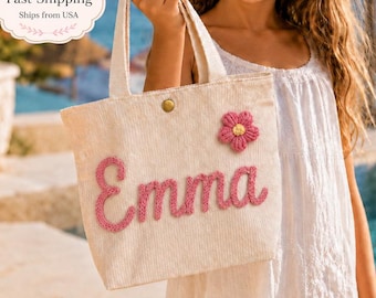 Personalized Kids Tote Bag, Custom Name Girls Purse, Flower Girl Gift, Toddler Tote, Birthday Gift for Girls, Small Keepsake Handbag
