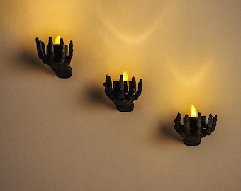 Witch Hand Candle Sconce with LED Flame, Gothic Halloween Decor