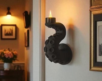 Kraken Tentacle Wall Sconce, Halloween Gothic Decor, LED Tea Light