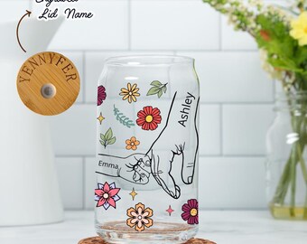 Funny Mother Definition Iced Coffee Glass Cup - 16oz With Bamboo Lid & Straw, Mom Gift Idea