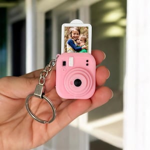 Personalized Mini Camera Keychain | Custom Photo Insert | Couple Gift Light Pink