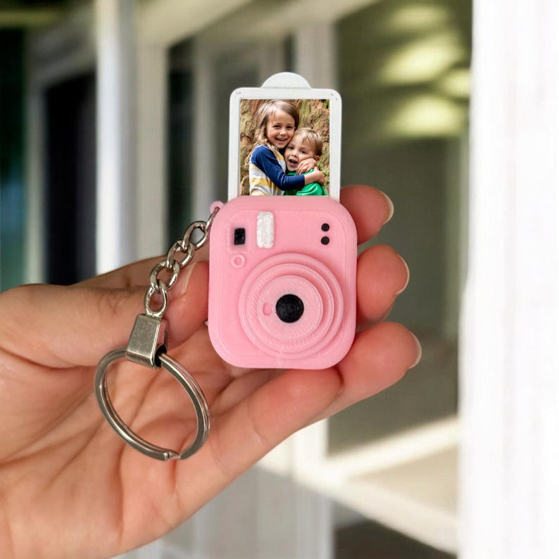 Personalized Mini Camera Keychain | Custom Photo Insert | Couple Gift Light Pink