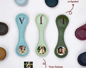 Personalized Photo Magnetic Bookmark, Custom Engraved PU Leather Gift