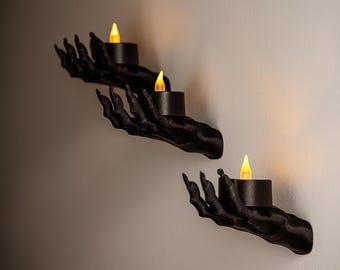 Witch Hand Wall Sconce, Gothic Halloween Decor, LED Tea Light